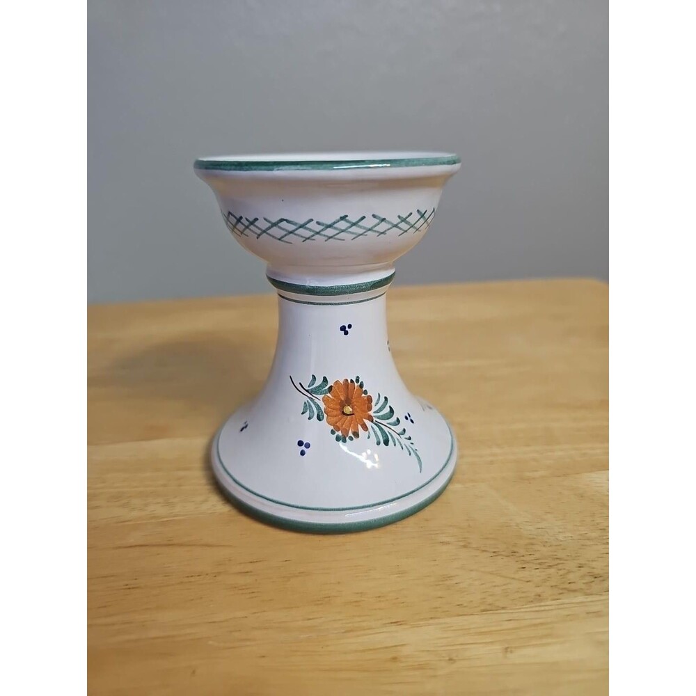 Vintage Italian Deruta Ceramic Candlestick Holder Hand Painted Bird Floral Made